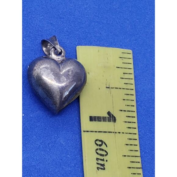 Vintage Large Sterling Silver 925 Big Puffy Heart Pendant Charm Patina - Picture 5 of 7